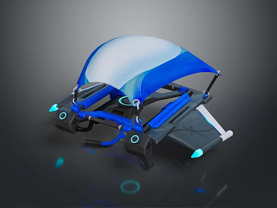 Blue Drone With Transparent Canopy Blue Frame And Illuminated Components Design 3d model