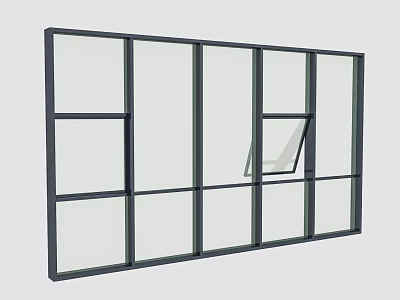 Modern Floor to Ceiling Window with Black Frame and Glass Panes Opening Section 3d model