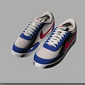 Trendy White Low Top Sneakers With Blue Red Accents And Classic Brand Logo Design