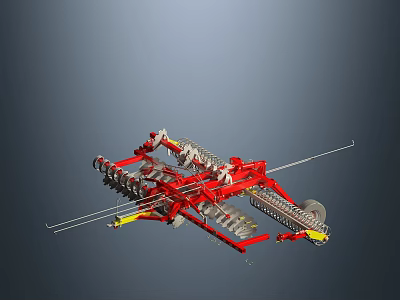 High Quality Red Agricultural Cultivator With Multiple Blades And Steel Frame 3d model