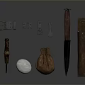 Ancient Weapons and Related Accessories Including Daggers Knives Leather Pouches Stones and Metal Parts