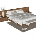 Wooden Double Bed With White Sheets Nightstands Vase Bench And Light Rug
