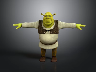 Shrek Character With Green Skin Outstretched Arms Brown Vest And Boots 3d model