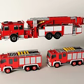 Fire Equipment Featuring Multiple Red Fire Trucks With Ladder And Rescue Types 3d model