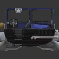 Industrial Machinery Platform With Blue Frame Drum Component And Grated Floor Railing