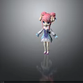 Anime Style Woman With Pink Pigtails Blue Eyes And Purple White Outfit