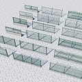 Various Green Metal Fences With Different Design Styles And Structures 3d model