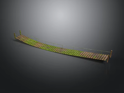 Curved Wooden Bridge Structure With Green Vegetation Covered Surface And Metal Railings 3d model