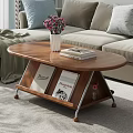 Stylish Wooden Coffee Table With Lower Shelf Books And Top Vase Flowers Design