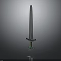 Silver Sword With Slender Blade And Hilt On Dark Background With Reflection