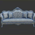 Classic Carved Two Seater Sofa with Golden Accents Light Gray Tufted Upholstery and Throw Pillows