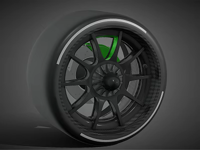 Sleek Modern Car Tire With Black Spoke Rim Design And Green Center Accent 3d model