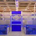 Modern Restaurant Interior With Blue Accents Neon Lights Exposed Pipes And Glass Counters