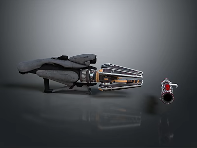 Futuristic Sci Fi Weapon With Metallic Structure And Red Detachable Component 3d model