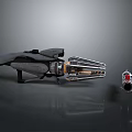 Futuristic Sci Fi Weapon With Metallic Structure And Red Detachable Component