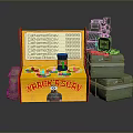 Whack A Scay Game Box Setup With Stacked Green Cases And Vintage Equipment