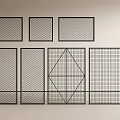 Different Modern Black Frame Room Dividers With Grid And Geometric Patterns 3d model
