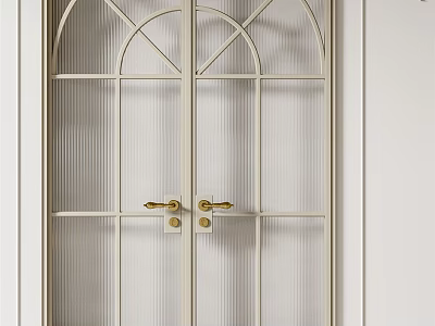 Elegant Double Doors With White Frame Ribbed Glass And Gold Handles 3d model