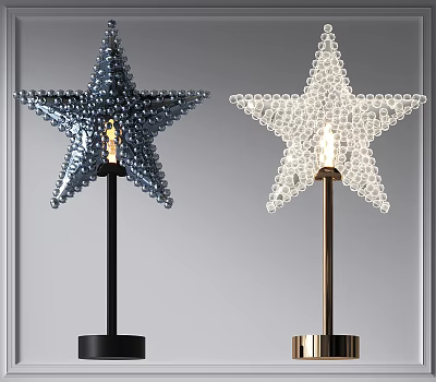 Beaded Star Shaped Table Lamps in Blue and White with Black Gold Stems 3d model