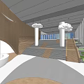 Modern Front Desk Reception Area With Wooden Paneling Cloud Pendant Lights And Glass Partitions