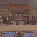 Ancient Architecture Interior With Traditional Wooden Furniture Carved Windows And Decorative Paintings