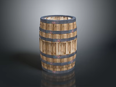 Wooden Barrel Shaped Household Item With Metal Hoops And Cylindrical Design 3d model