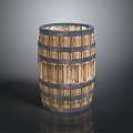 Wooden Barrel Shaped Household Item With Metal Hoops And Cylindrical Design