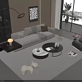 Modern Sofa and Coffee Table Set with Beige Cushions Round Table and Decorative Rug 3d model