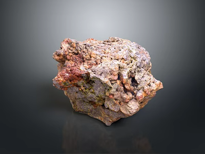 Rough Textured Natural Stone With Wood Base In Red Brown Green Color Tones 3d model