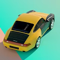 Yellow And Black Two Door Sports Car With Silver Wheels And Vintage Design