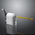 Manual White Pencil Sharpener With Hand Crank Design And Inserted Pencil Yellow Red Tip
