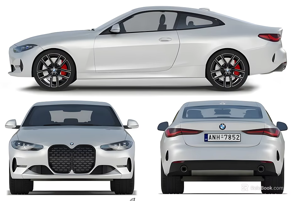 White Sports Coupe Car With Black Wheels Red Brake Calipers And Multiple Angles View 3d model 