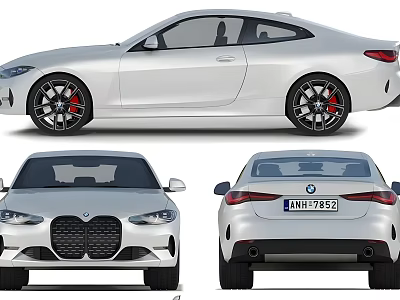 White Sports Coupe Car With Black Wheels Red Brake Calipers And Multiple Angles View 3d model
