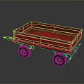 Red Open Bed Trailer With Two Wheels And Metal Frame For Transport 3d model
