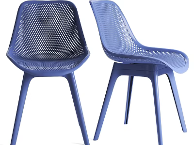 Stylish Blue Plastic Dining Chairs With Perforated Design And Slender Legs 3d model