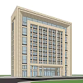 Modern Light colored Office Building Facade With Glass Windows Surrounding Trees And Blue Sky
