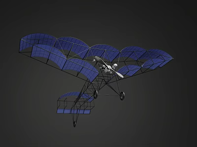 Vintage Passenger Biplane With Blue Wings And Metal Frame On Black Background 3d model