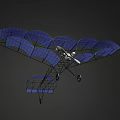 Vintage Passenger Biplane With Blue Wings And Metal Frame On Black Background