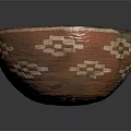 Handmade Decorative Bowl as Functional Household Item Featuring White Geometric Patterns and Brown Black Hues