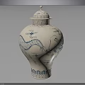 Traditional Carved Ceramic Vase With Blue Dragon Patterns And Decorative Lid