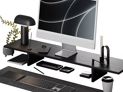 Stylish Decorative Ornament Combination For Modern Desk With Lamp Green Plant And Stationery 3d model