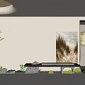 Public Chair In Modern Indoor Setting With Green Plants Stones Ceiling Light And Decorative Painting