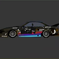 Modified Race Car With Colorful Stripes Number 28 Rear Spoiler And Sponsor Logos