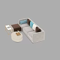 Modern Light Gray Sofa With Colorful Cushions And Round Coffee Table Set 3d model