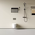 Modern Bathroom Interior With White Toilet Shower Head And Designer Wall Decor