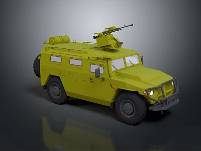Yellow Off-Road Functional Vehicle With Sturdy Structure Roof-Mounted Equipment And Large Tires 3d model