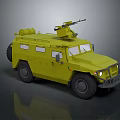 Yellow Off-Road Functional Vehicle With Sturdy Structure Roof-Mounted Equipment And Large Tires