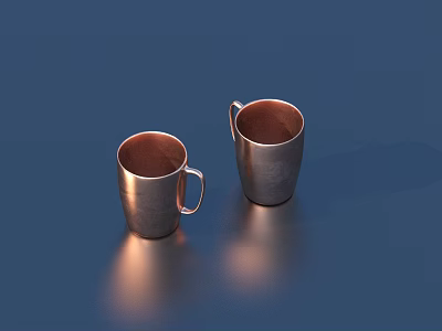 Two Shiny Household Copper Mugs With Handles For Daily Use 3d model