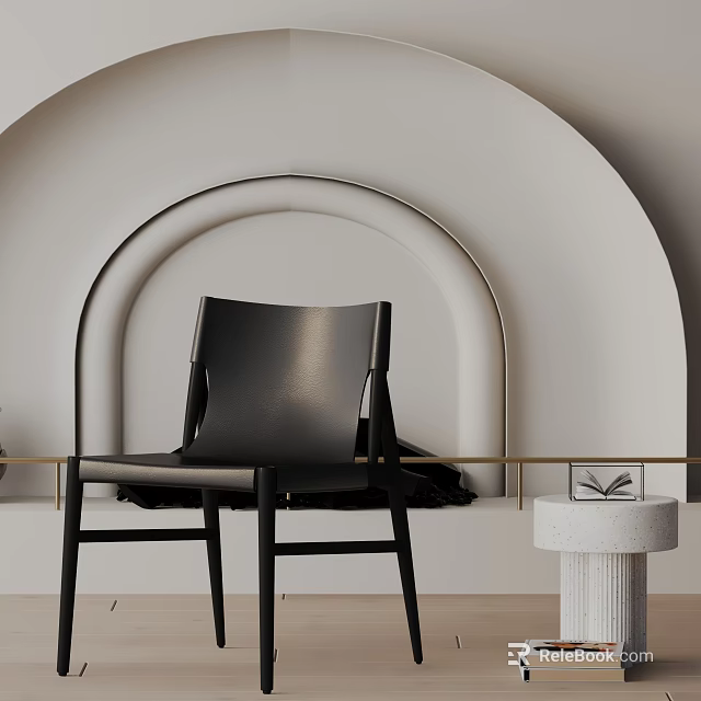 Modern Black Leather Leisure Chair In Minimalist Interior With Arched Design And Side Table 3d model 