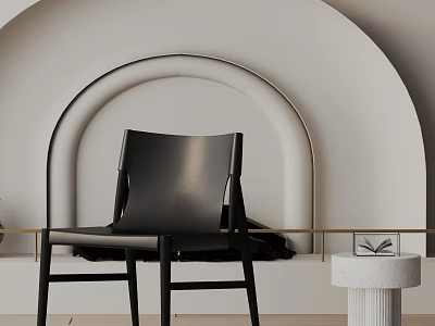 Modern Black Leather Leisure Chair In Minimalist Interior With Arched Design And Side Table 3d model